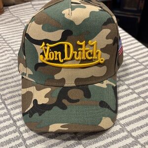 Von Dutch Camouflage Trucker Cap with Yellow Logo